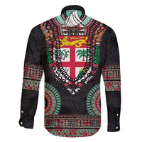 Fiji Coat of Arms Traditional Dashiki Family Matching Mermaid Dress and Hawaiian Shirt Tapa Art and Palm Leaves Pattern Black Color LT03 - Polynesian Pride