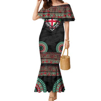 Fiji Coat of Arms Traditional Dashiki Family Matching Mermaid Dress and Hawaiian Shirt Tapa Art and Palm Leaves Pattern Black Color LT03 Mom's Dress Black - Polynesian Pride