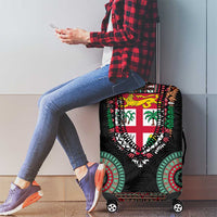 Fiji Coat of Arms Traditional Dashiki Luggage Cover Tapa Art and Palm Leaves Pattern Black Color - Polynesian Pride