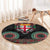 Fiji Coat of Arms Traditional Dashiki Round Carpet Tapa Art and Palm Leaves Pattern Black Color - Polynesian Pride