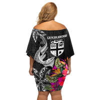 Custom Polynesian Fiji Off Shoulder Short Dress Shark and Hibiscus Tapa Pattern Version LT03 - Polynesian Pride