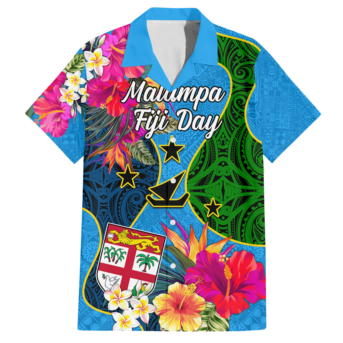 Malampa Fiji Day Kid Hawaiian Shirt Tropical Plants Mix Polynesian and Tapa Pattern LT03 Kid Blue - Polynesian Pride