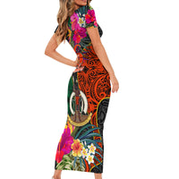 Penama Day Family Matching Short Sleeve Bodycon Dress and Hawaiian Shirt 16th September Polynesian Pattern with Pacific Flower LT03 - Polynesian Pride