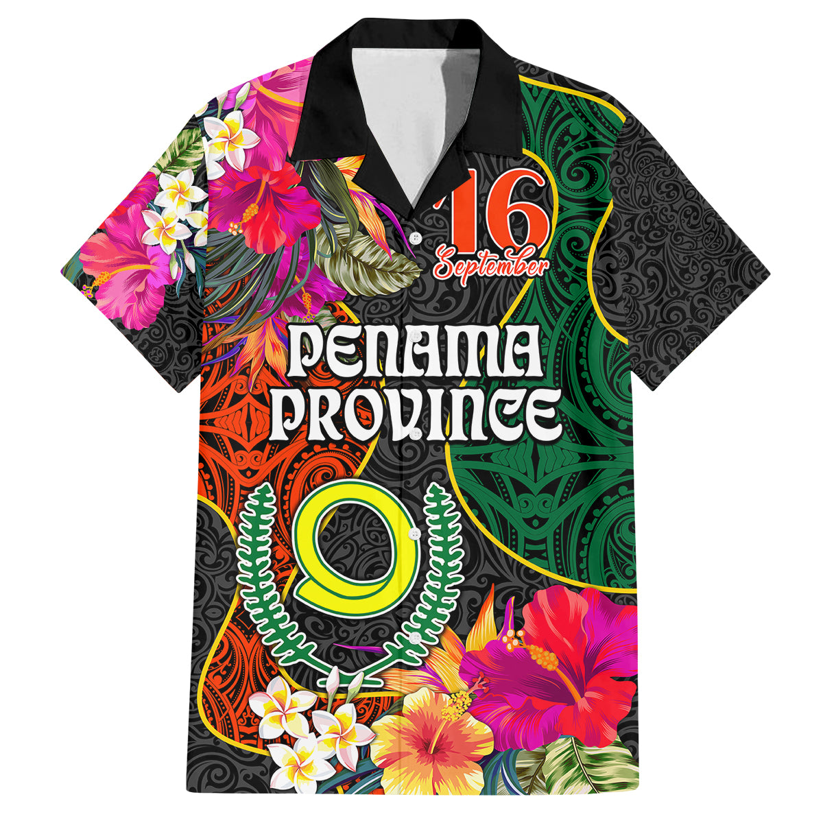 Penama Day Kid Hawaiian Shirt 16th September Polynesian Pattern with Pacific Flower LT03 Kid Black - Polynesian Pride