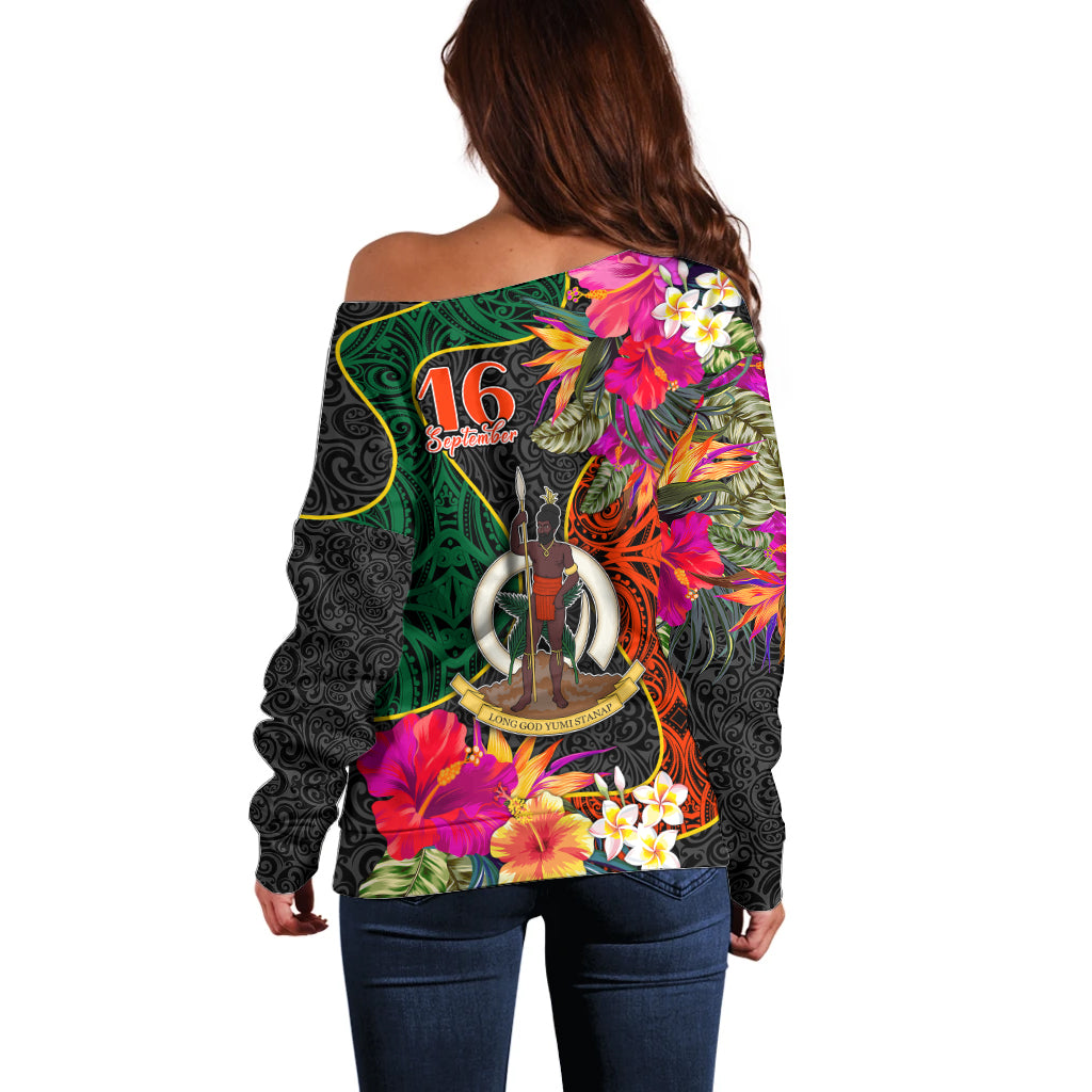 Penama Day Off Shoulder Sweater 16th September Polynesian Pattern with Pacific Flower LT03 - Polynesian Pride
