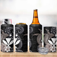 Hawaiian Whale and Kanaka Maoli Symbol 4 in 1 Can Cooler Tumbler Hibiscus with Hawaii Map and Polynesian Tattoo Grayscale Color LT03 - Polynesian Pride