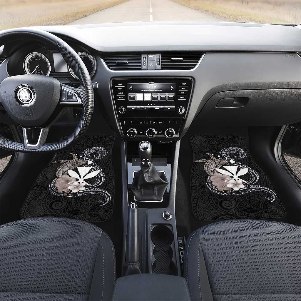 Hawaiian Whale and Kanaka Maoli Symbol Car Mats Hibiscus with Hawaii Map and Polynesian Tattoo Grayscale Color