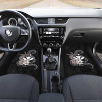 Hawaiian Whale and Kanaka Maoli Symbol Car Mats Hibiscus with Hawaii Map and Polynesian Tattoo Grayscale Color