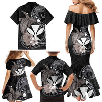 Hawaiian Whale and Kanaka Maoli Symbol Family Matching Mermaid Dress and Hawaiian Shirt Hibiscus with Hawaii Map and Polynesian Tattoo Grayscale Color LT03 - Polynesian Pride