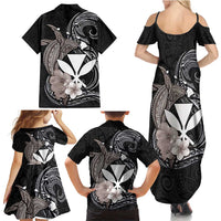 Hawaiian Whale and Kanaka Maoli Symbol Family Matching Summer Maxi Dress and Hawaiian Shirt Hibiscus with Hawaii Map and Polynesian Tattoo Grayscale Color LT03 - Polynesian Pride
