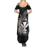 Hawaiian Whale and Kanaka Maoli Symbol Family Matching Summer Maxi Dress and Hawaiian Shirt Hibiscus with Hawaii Map and Polynesian Tattoo Grayscale Color LT03 - Polynesian Pride