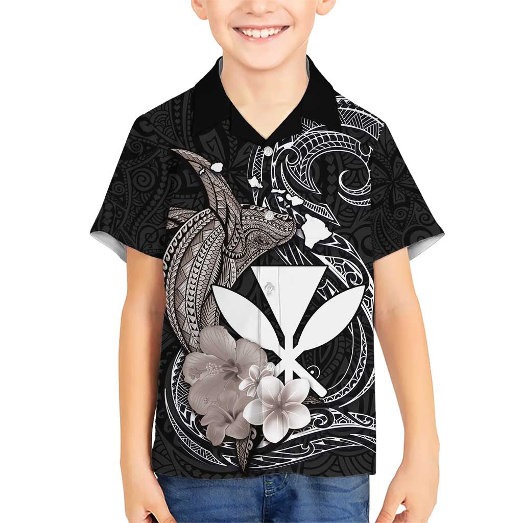 Hawaiian Whale and Kanaka Maoli Symbol Hawaiian Shirt Hibiscus with Hawaii Map and Polynesian Tattoo Grayscale Color LT03 - Polynesian Pride