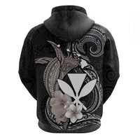 Hawaiian Whale and Kanaka Maoli Symbol Hoodie Hibiscus with Hawaii Map and Polynesian Tattoo Grayscale Color LT03 - Polynesian Pride