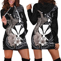 Hawaiian Whale and Kanaka Maoli Symbol Hoodie Dress Hibiscus with Hawaii Map and Polynesian Tattoo Grayscale Color LT03 - Polynesian Pride