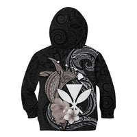 Hawaiian Whale and Kanaka Maoli Symbol Kid Hoodie Hibiscus with Hawaii Map and Polynesian Tattoo Grayscale Color LT03 - Polynesian Pride