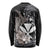 Hawaiian Whale and Kanaka Maoli Symbol Long Sleeve Shirt Hibiscus with Hawaii Map and Polynesian Tattoo Grayscale Color