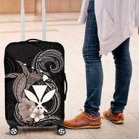 Hawaiian Whale and Kanaka Maoli Symbol Luggage Cover Hibiscus with Hawaii Map and Polynesian Tattoo Grayscale Color LT03 Black - Polynesian Pride