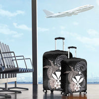 Hawaiian Whale and Kanaka Maoli Symbol Luggage Cover Hibiscus with Hawaii Map and Polynesian Tattoo Grayscale Color LT03 - Polynesian Pride