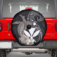 Hawaiian Whale and Kanaka Maoli Symbol Spare Tire Cover Hibiscus with Hawaii Map and Polynesian Tattoo Grayscale Color LT03 - Polynesian Pride