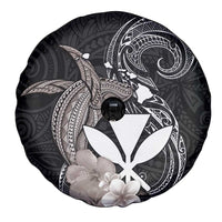 Hawaiian Whale and Kanaka Maoli Symbol Spare Tire Cover Hibiscus with Hawaii Map and Polynesian Tattoo Grayscale Color LT03 - Polynesian Pride