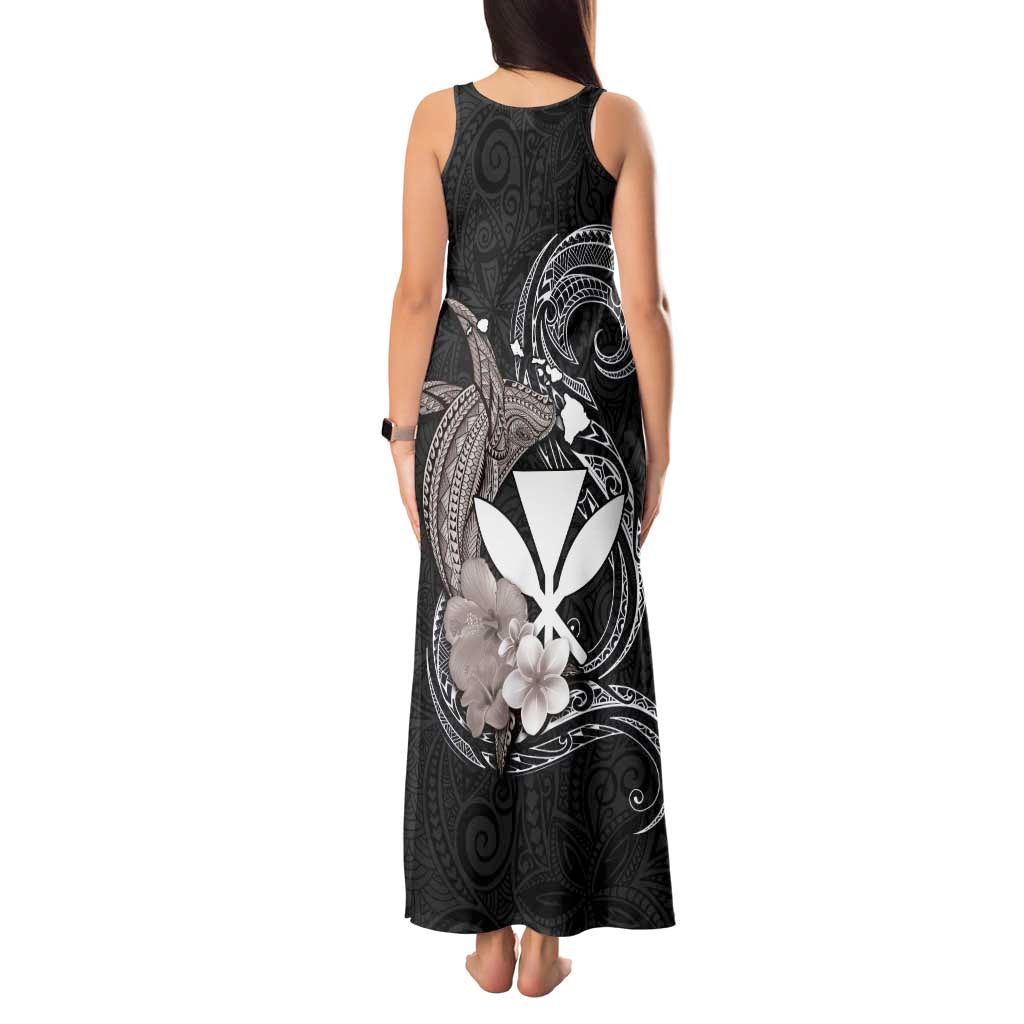 Hawaiian Whale and Kanaka Maoli Symbol Tank Maxi Dress Hibiscus with Hawaii Map and Polynesian Tattoo Grayscale Color LT03 - Polynesian Pride
