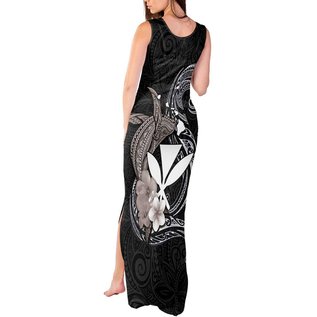 Hawaiian Whale and Kanaka Maoli Symbol Tank Maxi Dress Hibiscus with Hawaii Map and Polynesian Tattoo Grayscale Color LT03 - Polynesian Pride