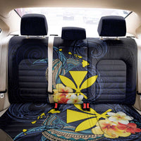 Hawaiian Whale and Kanaka Maoli Symbol Back Car Seat Cover Hibiscus with Hawaii Map and Polynesian Tattoo Deep Sea Color LT03 - Polynesian Pride