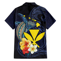 Hawaiian Whale and Kanaka Maoli Symbol Family Matching Off Shoulder Short Dress and Hawaiian Shirt Hibiscus with Hawaii Map and Polynesian Tattoo Deep Sea Color LT03 - Polynesian Pride