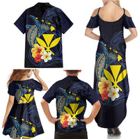 Hawaiian Whale and Kanaka Maoli Symbol Family Matching Summer Maxi Dress and Hawaiian Shirt Hibiscus with Hawaii Map and Polynesian Tattoo Deep Sea Color LT03 - Polynesian Pride