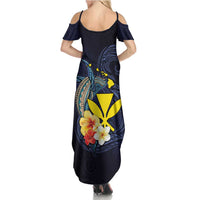 Hawaiian Whale and Kanaka Maoli Symbol Family Matching Summer Maxi Dress and Hawaiian Shirt Hibiscus with Hawaii Map and Polynesian Tattoo Deep Sea Color LT03 - Polynesian Pride