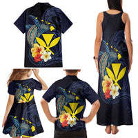 Hawaiian Whale and Kanaka Maoli Symbol Family Matching Tank Maxi Dress and Hawaiian Shirt Hibiscus with Hawaii Map and Polynesian Tattoo Deep Sea Color LT03 - Polynesian Pride