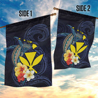 Hawaiian Whale and Kanaka Maoli Symbol Garden Flag Hibiscus with Hawaii Map and Polynesian Tattoo Deep Sea Color LT03 - Polynesian Pride