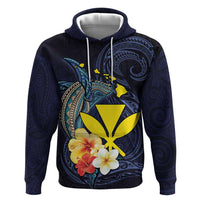 Hawaiian Whale and Kanaka Maoli Symbol Hoodie Hibiscus with Hawaii Map and Polynesian Tattoo Deep Sea Color LT03 Pullover Hoodie Blue - Polynesian Pride