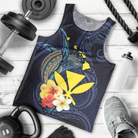 Hawaiian Whale and Kanaka Maoli Symbol Men Tank Top Hibiscus with Hawaii Map and Polynesian Tattoo Deep Sea Color LT03 - Polynesian Pride