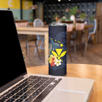 Hawaiian Whale and Kanaka Maoli Symbol Skinny Tumbler Hibiscus with Hawaii Map and Polynesian Tattoo Deep Sea Color LT03 - Polynesian Pride