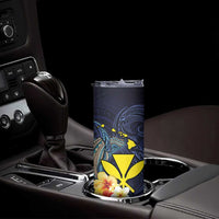 Hawaiian Whale and Kanaka Maoli Symbol Skinny Tumbler Hibiscus with Hawaii Map and Polynesian Tattoo Deep Sea Color LT03 - Polynesian Pride
