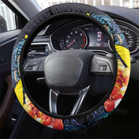Hawaiian Whale and Kanaka Maoli Symbol Steering Wheel Cover Hibiscus with Hawaii Map and Polynesian Tattoo Deep Sea Color LT03 - Polynesian Pride