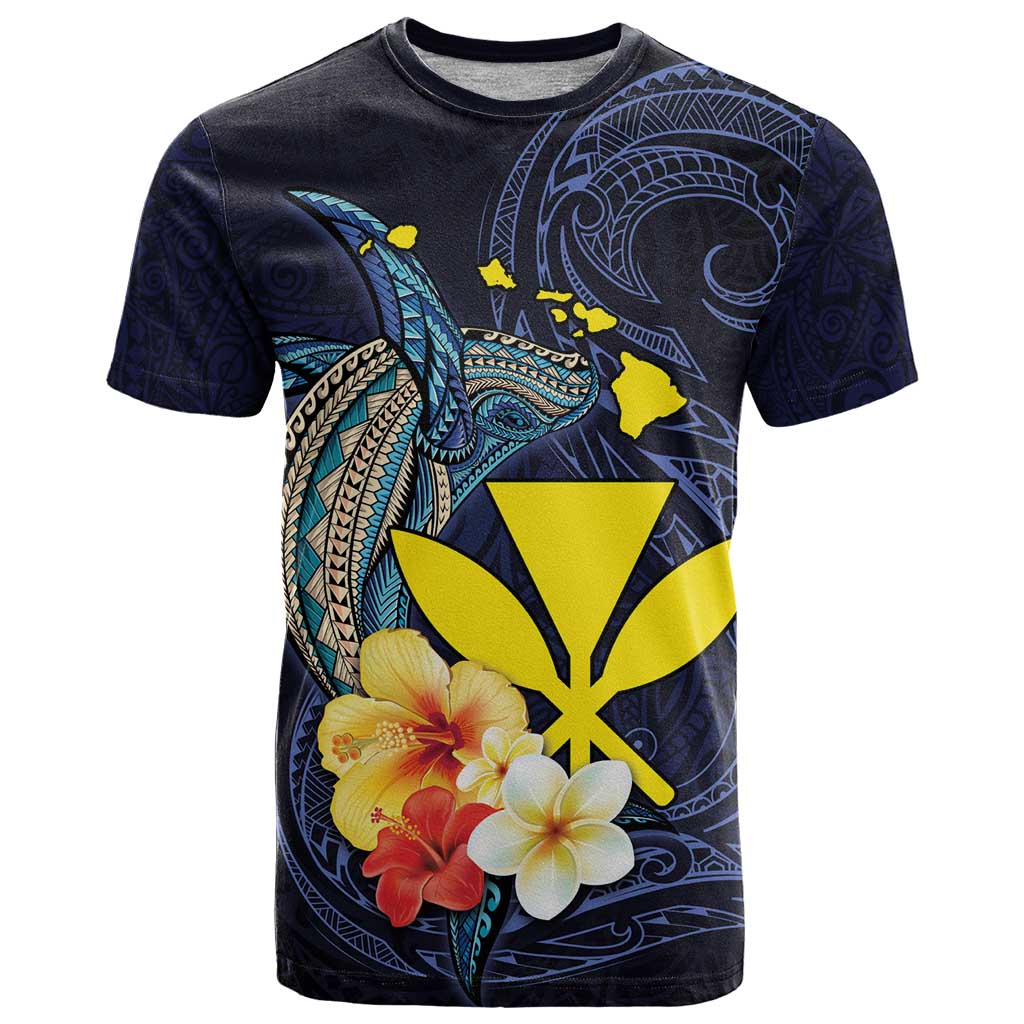 Hawaiian Whale and Kanaka Maoli Symbol T Shirt Hibiscus with Hawaii Map and Polynesian Tattoo Deep Sea Color LT03 Blue - Polynesian Pride