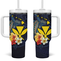 Hawaiian Whale and Kanaka Maoli Symbol Tumbler With Handle Hibiscus with Hawaii Map and Polynesian Tattoo Deep Sea Color LT03 One Size: 40 oz Blue - Polynesian Pride