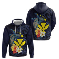 Hawaiian Whale and Kanaka Maoli Symbol Zip Hoodie Hibiscus with Hawaii Map and Polynesian Tattoo Deep Sea Color LT03 - Polynesian Pride