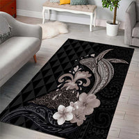 Hawaiian Whale and Volcanic Eruption Area Rug Hibiscus and Kakau Pattern Grayscale Color LT03 - Polynesian Pride