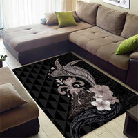 Hawaiian Whale and Volcanic Eruption Area Rug Hibiscus and Kakau Pattern Grayscale Color LT03 - Polynesian Pride