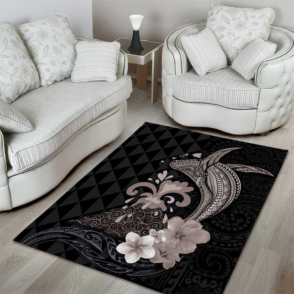 Hawaiian Whale and Volcanic Eruption Area Rug Hibiscus and Kakau Pattern Grayscale Color LT03 - Polynesian Pride