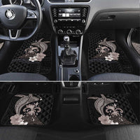 Hawaiian Whale and Volcanic Eruption Car Mats Hibiscus and Kakau Pattern Grayscale Color LT03 Set 4pcs Black - Polynesian Pride