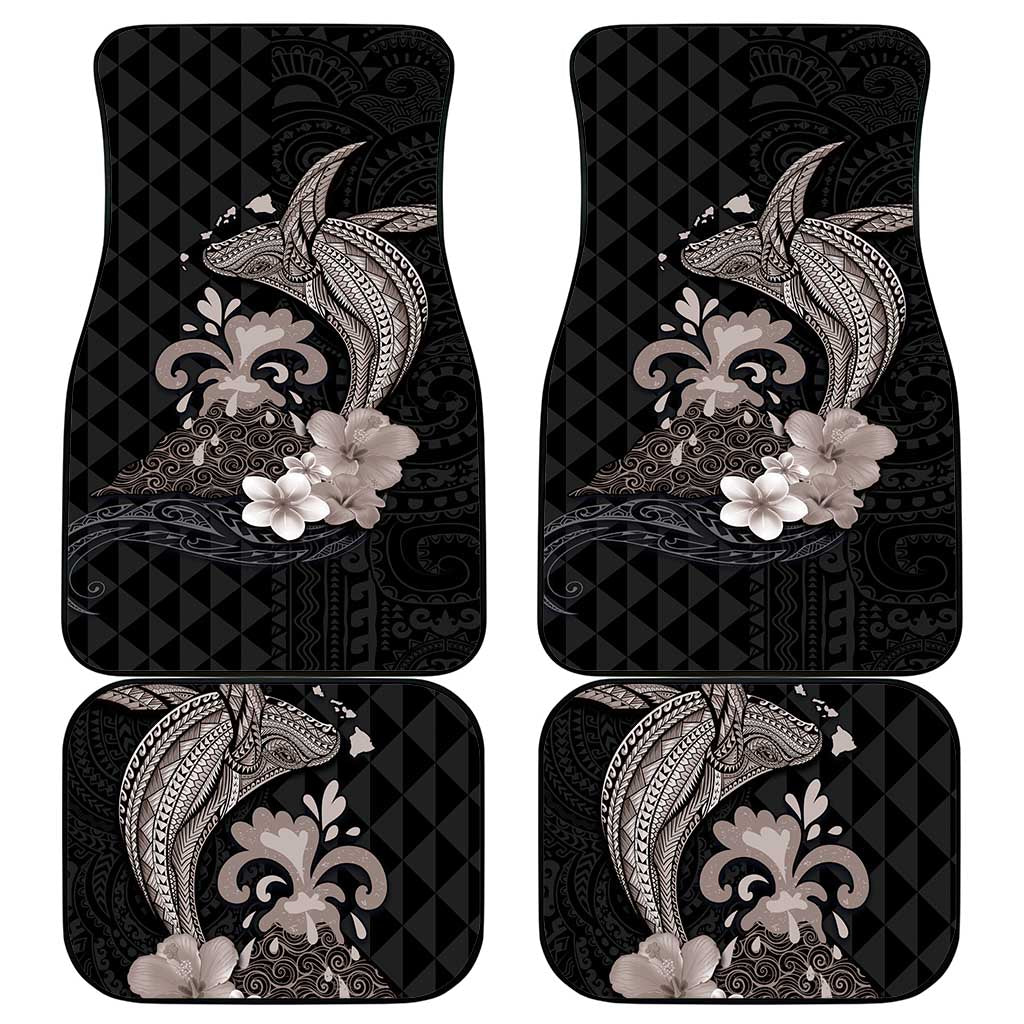 Hawaiian Whale and Volcanic Eruption Car Mats Hibiscus and Kakau Pattern Grayscale Color LT03 - Polynesian Pride
