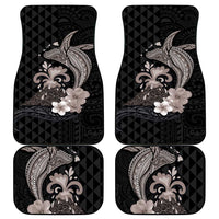 Hawaiian Whale and Volcanic Eruption Car Mats Hibiscus and Kakau Pattern Grayscale Color LT03 - Polynesian Pride