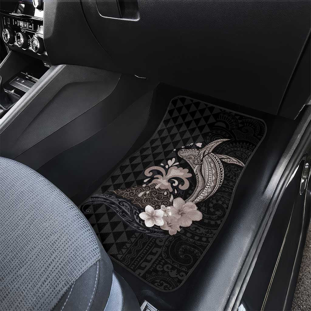 Hawaiian Whale and Volcanic Eruption Car Mats Hibiscus and Kakau Pattern Grayscale Color LT03 - Polynesian Pride