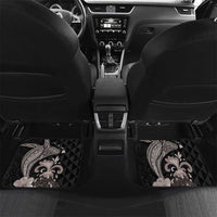 Hawaiian Whale and Volcanic Eruption Car Mats Hibiscus and Kakau Pattern Grayscale Color LT03 Set 2pcs - Back Black - Polynesian Pride