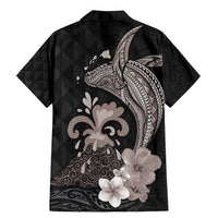 Hawaiian Whale and Volcanic Eruption Family Matching Mermaid Dress and Hawaiian Shirt Hibiscus and Kakau Pattern Grayscale Color LT03 - Polynesian Pride