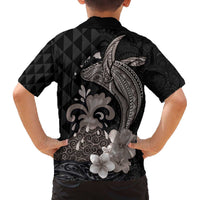 Hawaiian Whale and Volcanic Eruption Family Matching Off Shoulder Short Dress and Hawaiian Shirt Hibiscus and Kakau Pattern Grayscale Color LT03 - Polynesian Pride